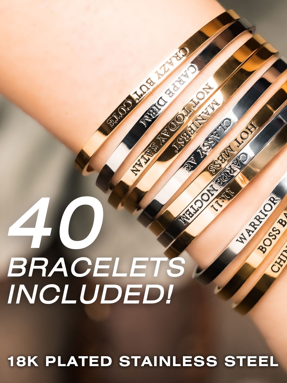 Mantra Band Style Stainless Gold Plated Bracelets - Set of 40